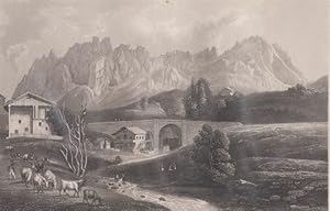 Orig. Stahlstich - Brücke bey Cortina di Ampezzo.