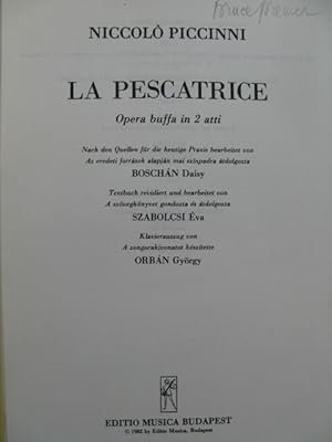 PICCINNI Niccolo La Pescatrice Opéra Chant Piano 1982