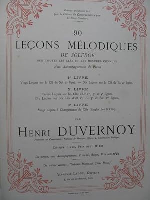 DUVERNOY Henri 90 Leçons Mélodiques de Solfège 1883