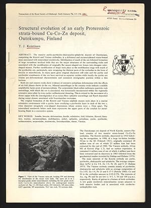 Imagen del vendedor de Structural evolution of an early Proterozoic strata-bound Cu-Co-Zn deposit, Outokumpu, Finland. Transactions of the Royal Society of Edinburgh: Early Sciences, 72, 115-158, 1981. a la venta por Antiquariat Bookfarm