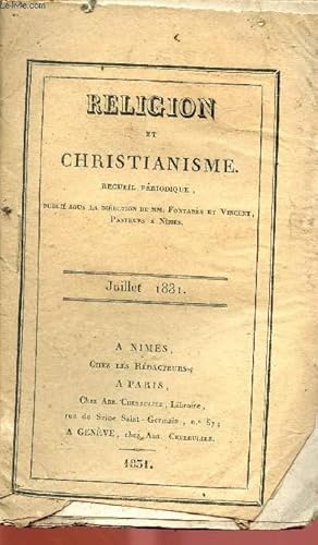Bild des Verkufers fr RELIGION ET CHRISTIANISME - RECUEIL PERIODIQUE - JUI 1831 zum Verkauf von Le-Livre