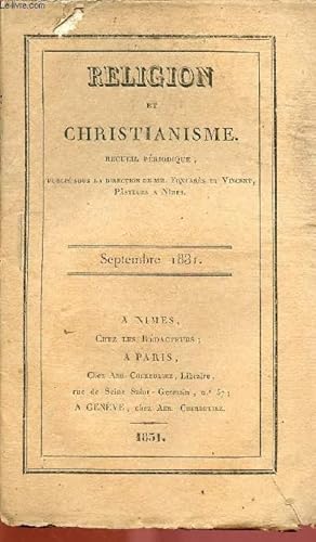 Bild des Verkufers fr RELIGION ET CHRISTIANISME - RECUEIL PERIODIQUE - SEPT 1831 zum Verkauf von Le-Livre