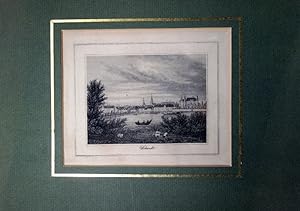 Schwedt (an der Oder) Ansicht über die Oder gesehen. Stahlstich um 1850