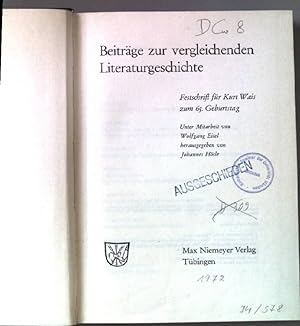 Seller image for Beitrge zur vergleichenden Literaturgeschichte : Festschrift f. Kurt Wais z. 65. Geburstag. for sale by books4less (Versandantiquariat Petra Gros GmbH & Co. KG)