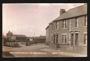 Antique Real Photo Postcard of Station Road, Cramlington, Northumberland, UK: 1916