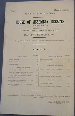 Hansard: House of Assembly Debates : First Session - Third Parliament - 29th July to 5th August 1966