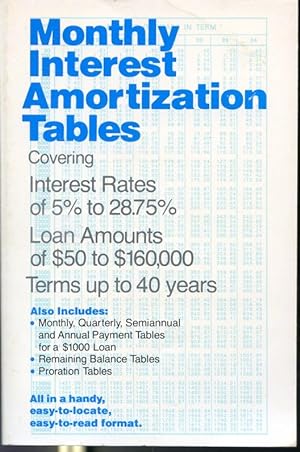 Imagen del vendedor de Monthly Interest Amortization Tables -Covering Interest Rates of 5% to 28.75%, Loan Amounts of $50 to $160,000, Terms up to 40 years a la venta por Librairie Le Nord
