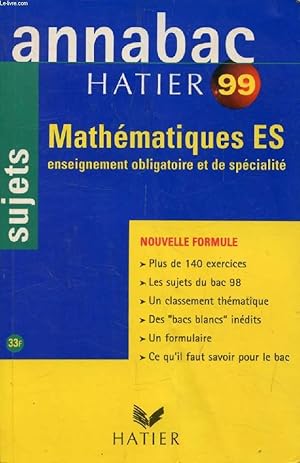 Image du vendeur pour ANNABAC 99, MATHEMATIQUES, E, S, SUJETS mis en vente par Le-Livre