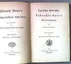 Image du vendeur pour Lyrische Gedichte, Fastnachts-Spiele, bersetzungen. Edmund Dorer's nachgelassene Schriften. Band 1. mis en vente par books4less (Versandantiquariat Petra Gros GmbH & Co. KG)