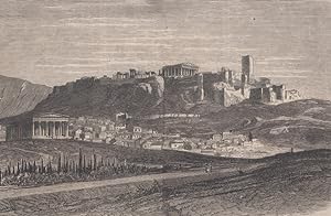 Orig. Holzstich - Ansicht von Athen mit dem Theseustempel.