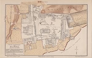 Orig. kolorierter Holzstich - Plan der Ausgrabung von Olympia.