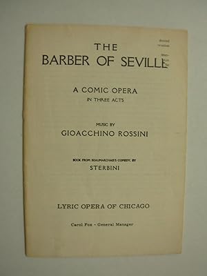 Seller image for The Barber of Seville, a Comic Opera in three acts for sale by Black and Read Books, Music & Games