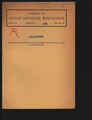 Bild des Verkufers fr Petrographic Description of Rock Specimens from the Hunza Valley in the Karakoram. Overdruk uit Leidsche Geologische Mededeelingen, Deel III, Aflevering 1, 1928, Blz. 39-48. zum Verkauf von Antiquariat Bookfarm