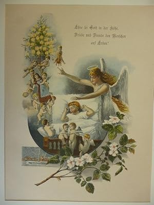 Orig. kolorierter Holzstich - Weihnachten - Ehre sei Gott in der Höhe, Friede und Freude den Mens...