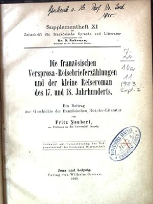 Bild des Verk�ufers f�r Die franz�sischen Versprosa-Reisebrieferz�hlungen und der kleine Reiseroman des 17. und 18.Jahrhunderts. Supplementheft XI zum Verkauf von books4less (Versandantiquariat Petra Gros GmbH & Co. KG)