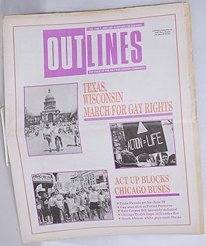 Bild des Verkufers fr OUTlines: the voice of the gay and lesbian community; [originally Chicago Outlines] vol. 3, #1, June, 1989: "ACT UP Blocks Chicago Buses" [cover story] zum Verkauf von Bolerium Books Inc.