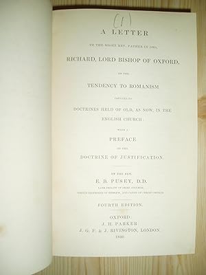 Imagen del vendedor de a collection of 6 books and pamphlets, bound together, ca. 1840-1846, concerning the Oxford Movement a la venta por Expatriate Bookshop of Denmark