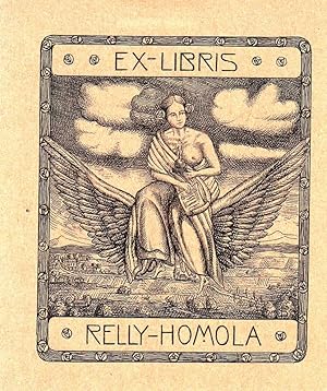 Klischee "Ex Libris Relly-Homola", 10,9 x 9,4cm beiger Karton. Druck mit Künstlermonogramm. Rücks...