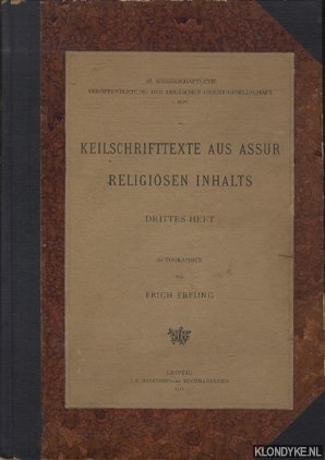 Bild des Verkufers fr Keilschrifttexte au Assur religisen inhalts. Drittes heft. zum Verkauf von Klondyke