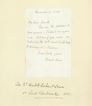 Image du vendeur pour ALS by Right Hon. Robert Lowe: 9 December, 1868. mis en vente par Wittenborn Art Books
