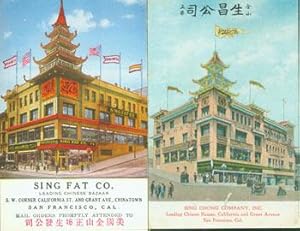 Seller image for Two Vintage SF Chinatown Post Cards. Sing Fat Co. Leading Chinese Bazaar. Sing Chong Company. Both at the corner of Grant & California in San Francisco's China Town. for sale by Wittenborn Art Books