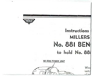 MILLERS FALLS No. 881 BENCH STAND to hold No. 888 POWER UNIT; - Instructions