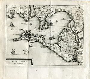 La Rade de Cadix et les environs. Grabado por Pieter Van der Aa, 1707.