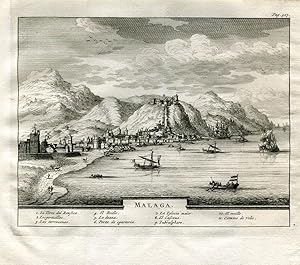 Plano de Malaga. Grabado por Pieter van der Aa en 1707