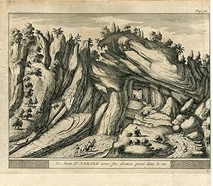 Guipuzcoa.Le mont St. Adrien avec son chemin percé dans le roc por vander Aa, 1707