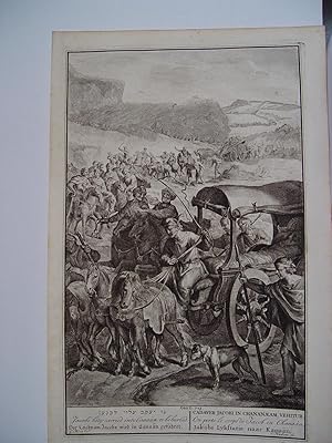 «El cuerpo de Jacob es llevado a Caná» Grabado bíblico original por Ricart , grabado por G. Haberts