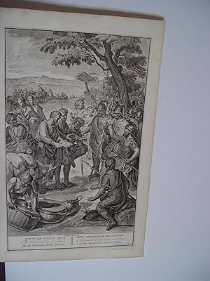 «The gibeonites ceguile Joshua». Grabado bíblico original por Gerard Hoet (1648-1733), grabado po...