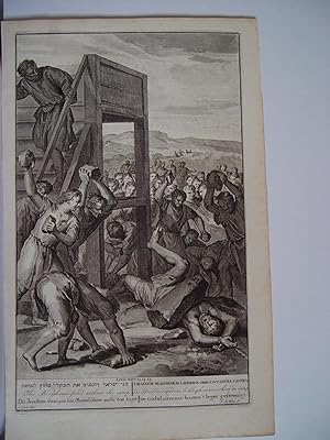 «The blasphemer send without the camp» . Grabado bíblico original por Gerard Hoet (1648-1733), gr...
