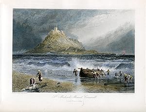 Inglaterra. Cornwall. «St. Michael» s Mount grabado by J. Saddler sobre obra de Birket Foster