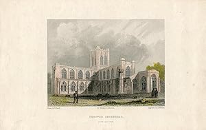 Inglaterra. «Chester Cathedral» grabado por B.Wilkie sobre obra de B. Baud 1840
