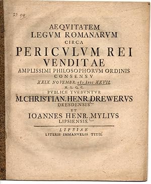 Immagine del venditore per Aequitatem legum Romanarum circa periculum rei venditae. venduto da Wissenschaftliches Antiquariat Kln Dr. Sebastian Peters UG