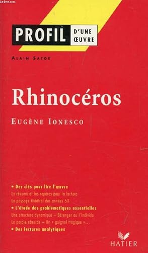 Image du vendeur pour RHINOCEROS, EUGENE IONESCO (Profil d'une Oeuvre, 2) mis en vente par Le-Livre