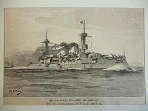 Orig. Holzstich - Schiffe - Das neue deutsche Panzerschiff "Brandenburg"