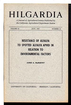 Bild des Verkufers fr Resistance of Alfalfa to Spotted Alfalfa Aphid in Relation to Environmental Factors" in HILGARDIA: A Journal of Agricultural Science Published by the California Agricultural Experiment Station; Volume 32, Number 12, July 1962. zum Verkauf von Bookfever, IOBA  (Volk & Iiams)