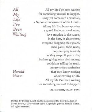 Imagen del vendedor de All My Life I've Been Waiting -- Broadside a la venta por The Ridge Books