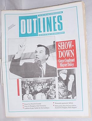 Bild des Verkufers fr OUTlines: the voice of the gay and lesbian community; [originally Chicago Outlines] vol. 3, #7, Dec., 1989: "Showdown: Gays confront Mayor Daley" [cover story] zum Verkauf von Bolerium Books Inc.