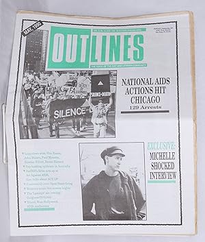 Bild des Verkufers fr OUTlines: the voice of the gay and lesbian community; [originally Chicago Outlines] vol. 3, #12, May, 1990: "National AIDS Actions Hit Chicago" [cover story] zum Verkauf von Bolerium Books Inc.