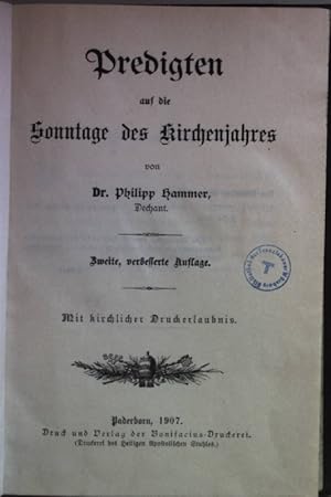 Bild des Verkufers fr Predigten auf die Sonntage des Kirchenjahres. zum Verkauf von books4less (Versandantiquariat Petra Gros GmbH & Co. KG)