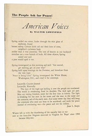 Imagen del vendedor de American Voices: The People Ask for Peace! (July 1953) a la venta por Cat's Cradle Books