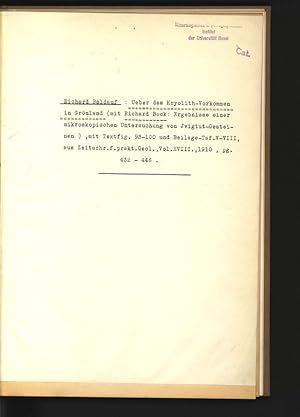 Image du vendeur pour Ueber das Kryolith-Vorkommen in Grnland. Ergebnisse einer mikroskopischen Untersuchung von Jvigtut-Gesteinen, 93-100; Zeitschr. f. prak. Geol, Vol. XVIII, 1910, 432-446. mis en vente par Antiquariat Bookfarm