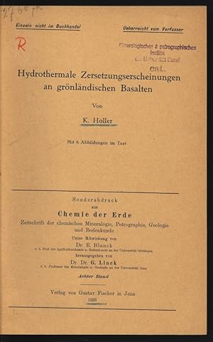 Image du vendeur pour Hydrothermale Zersetzungserscheinungen an grnlndischen Basalten. Sonderabdruck aus Chemie der Erde, Achter Band. mis en vente par Antiquariat Bookfarm