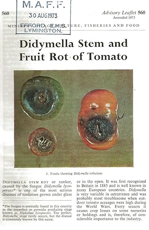 Bild des Verkufers fr Didymella Stem and Fruit Rot of Tomato. Advisory Leaflet No. 560. zum Verkauf von C. Arden (Bookseller) ABA