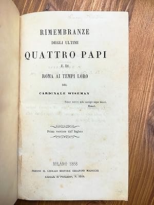 Seller image for Rimembranze degli ultimi quattro papi e di Roma ai tempi loro for sale by Il Salvalibro s.n.c. di Moscati Giovanni