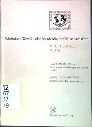 Bild des Verkufers fr Microscopie lectronique sous haute tension / Lastronomie des hautes nergies Rheinisch-Westflische Akademie der Wissenschaften ; 299 zum Verkauf von books4less (Versandantiquariat Petra Gros GmbH & Co. KG)