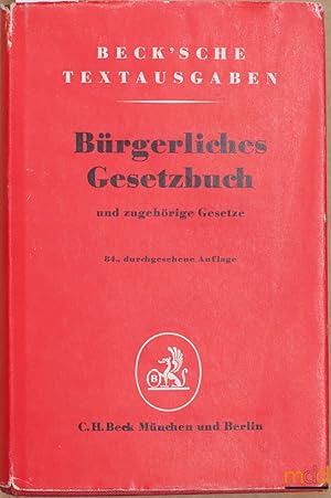 Imagen del vendedor de BRGERLICHES GESETZBUCH UND ZUGEHRIGE GESETZE, Textausgabe mit Verweisungen und Sachverzeichnis, 84med. revue et  jour au 1er mai 1966 a la venta por La Memoire du Droit