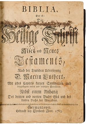 Biblia das ist: Die Heilige Schrift Altes und Neues Testaments, Nach ver Deutschen Ueberfekung D....